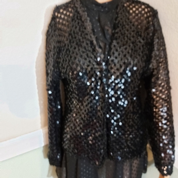 Stunning Vintage Topette Black Sequin Crochet Cardigan  MED - Picture 8 of 8